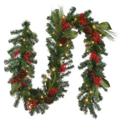 Christmas Central 9' X 14" Pre-Lit Pine Cones And Berry Embellished Artificial Christmas Garland - Clear Lights