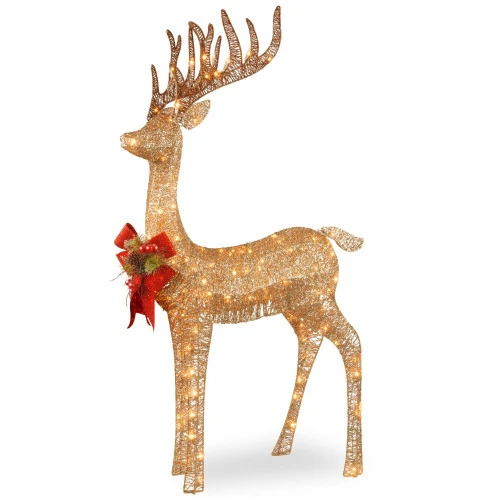 Christmas Central 48" Champagne Gold And Red Pre-lit Standing Reindeer Christmas Decoration - White LED Lights 3 Christmas Central 48" Champagne Gold And Red Pre-lit Standing Reindeer Christmas Decoration - White LED Lights
