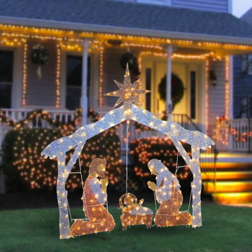 Christmas Central 72" White And Brown LED Lights Nativity Scene Christmas Tabletop Decor 4 Christmas Central 72" White And Brown LED Lights Nativity Scene Christmas Tabletop Decor - Image 2