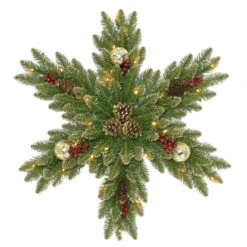 Christmas Central 32" Pre-Lit Glittery Gold Dunhill Fir Snowflake Wreath
