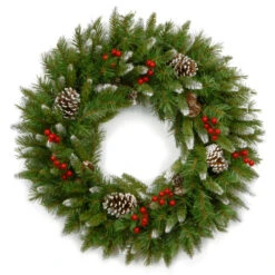 Christmas Central Frosted Pinecones And Berry Artificial Christmas Wreath, 24-Inch, Unlit