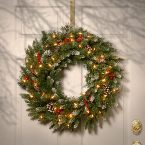 Christmas Central Pre-Lit Frosted Berry Artificial Christmas Wreath, 24-Inch, Clear Lights 4 Christmas Central Pre-Lit Frosted Berry Artificial Christmas Wreath, 24-Inch, Clear Lights - Image 2