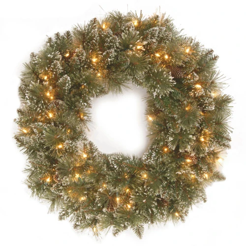 Christmas Central Pre-Lit Frosted Bristle Pine Artificial Christmas Wreath, 24-Inch, White Lights 3 Christmas Central Pre-Lit Frosted Bristle Pine Artificial Christmas Wreath, 24-Inch, White Lights