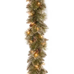 Christmas Central 9' Pre-Lit Glittery Bristle Pine Christmas Garland, Clear Lights
