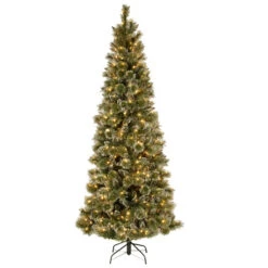 Christmas Central 7.5β Pre-Lit Slim Bristle Pine Artificial Christmas Tree, Warm White LED Lights