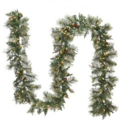 Christmas Central 9' X 10" Pre-Lit Pinecones And Glitter Artificial Christmas Garland, Clear Lights