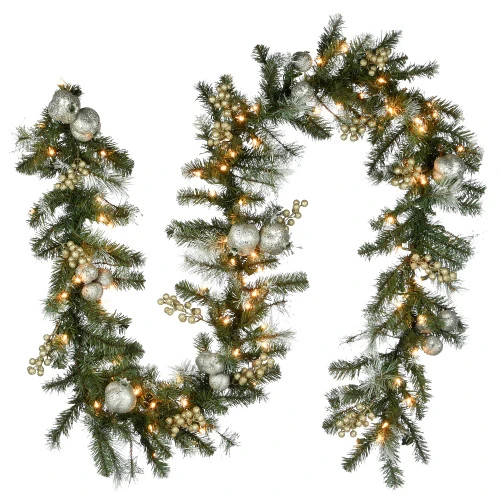 Christmas Central 9' Pre-Lit Pomegranate Pine Artificial Christmas Garland, Clear Lights 3 Christmas Central 9' Pre-Lit Pomegranate Pine Artificial Christmas Garland, Clear Lights