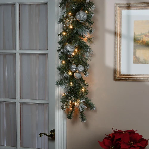 Christmas Central 9' Pre-Lit Pomegranate Pine Artificial Christmas Garland, Clear Lights 5 Christmas Central 9' Pre-Lit Pomegranate Pine Artificial Christmas Garland, Clear Lights - Image 3
