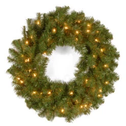 Christmas Central Pre-Lit Kincaid Spruce Artificial Christmas Wreath, 24-Inch, White LED Lights