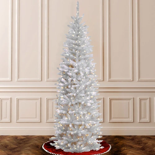 Christmas Central 6.5’ Pre-Lit White Pencil Kingswood Fir Artificial Christmas Tree, Clear Lights 4 Christmas Central 6.5’ Pre-Lit White Pencil Kingswood Fir Artificial Christmas Tree, Clear Lights - Image 2
