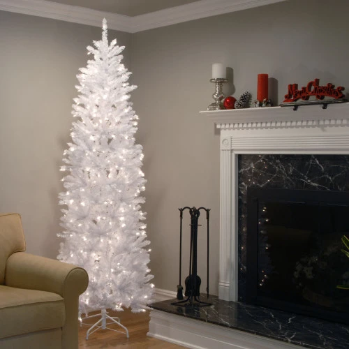 Christmas Central 7.5’ Pre-Lit White Kingswood Fir Slim Artificial Christmas Tree, White Lights 4 Christmas Central 7.5’ Pre-Lit White Kingswood Fir Slim Artificial Christmas Tree, White Lights - Image 2