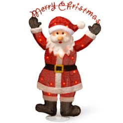 Christmas Central 36.5" Red And White Prelit Tinsel Santa Outdoor Christmas Decor