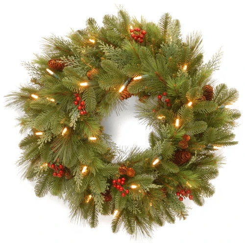 Christmas Central Pre-Lit Noelle Artificial Christmas Wreath, 24-Inch, White LED Lights 3 Christmas Central Pre-Lit Noelle Artificial Christmas Wreath, 24-Inch, White LED Lights