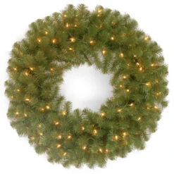 Christmas Central Pre-lit North Valley Spruce Artificial Christmas Wreath, 24-Inch, LED Lights