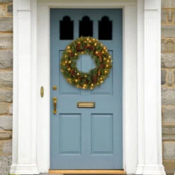 Christmas Central Pre-Lit Pine Cone Artificial Christmas Wreath, 24-Inch, Clear Lights -Christmas Central dnat pc 24wlo 1 3 48788.1631812953