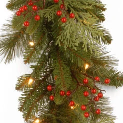 Christmas Central 9' X 12" Pre-Lit Cedar Leaves And Berries Artificial Christmas Garland, Clear Lights -Christmas Central dnat pecc3 300 9b 1 3 38334.1631811749