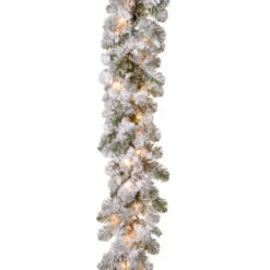 Christmas Central 9' X 12" Pre-Lit Snowy Camden Artificial Christmas Garland, Clear Lights