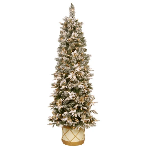 Christmas Central 6' Pre-Lit Slim Frosted Colonial Artificial Half Wall Christmas Tree, Clear Lights 3 Christmas Central 6' Pre-Lit Slim Frosted Colonial Artificial Half Wall Christmas Tree, Clear Lights