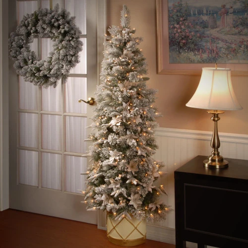 Christmas Central 6' Pre-Lit Slim Frosted Colonial Artificial Half Wall Christmas Tree, Clear Lights 4 Christmas Central 6' Pre-Lit Slim Frosted Colonial Artificial Half Wall Christmas Tree, Clear Lights - Image 2