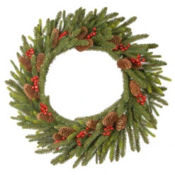 Christmas Central Pre-Lit Dorchester Fir Artificial Christmas Wreath, 24-Inch, Warm White Lights