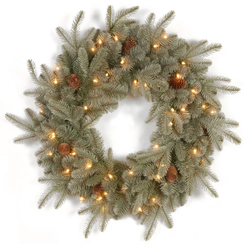 Christmas Central Pre-Lit Frosted Arctic Spruce Artificial Christmas Wreath, 24-Inch, Clear Lights 3 Christmas Central Pre-Lit Frosted Arctic Spruce Artificial Christmas Wreath, 24-Inch, Clear Lights