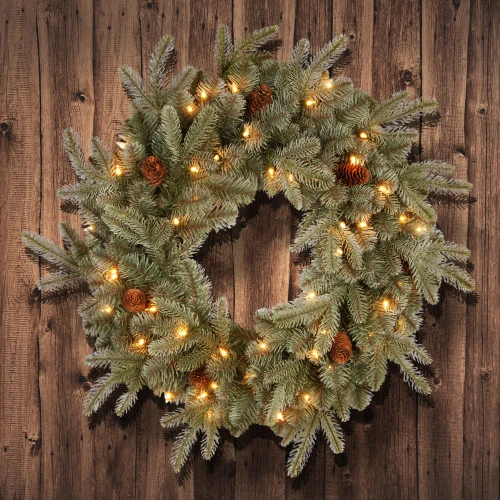 Christmas Central Pre-Lit Frosted Arctic Spruce Artificial Christmas Wreath, 24-Inch, Clear Lights 5 Christmas Central Pre-Lit Frosted Arctic Spruce Artificial Christmas Wreath, 24-Inch, Clear Lights - Image 3