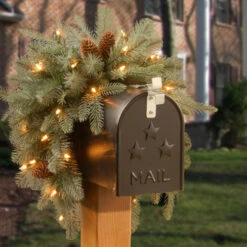 Christmas Central 36" Pre-Lit Arctic Spruce Mailbox Swag, Clear LED Lights -Christmas Central dnat pefa1 307 3m b1 3 29199.1665519662