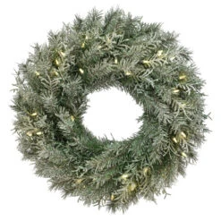 Christmas Central Pre-Lit Snowy Stonington Fir Artificial Christmas Wreath, 24-Inch, Warm White Lights