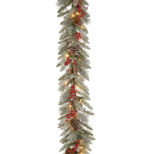 Christmas Central 9' X 12" Pre-Lit Snowy Bristle Berry Artificial Christmas Garland, Clear Lights 3 Christmas Central 9' X 12" Pre-Lit Snowy Bristle Berry Artificial Christmas Garland, Clear Lights