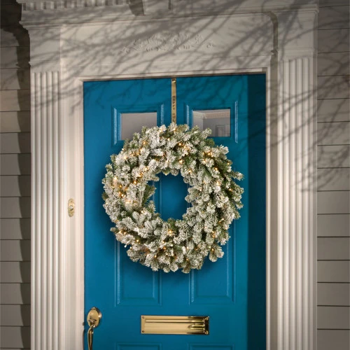 Christmas Central Pre-Lit Snowy Sheffield Spruce Artificial Christmas Wreath, 24-Inch, White LED Lights 4 Christmas Central Pre-Lit Snowy Sheffield Spruce Artificial Christmas Wreath, 24-Inch, White LED Lights - Image 2