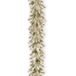 Christmas Central 9' X 12" Pre-Lit Snowy Sheffield Spruce Artificial Christmas Garland, Clear Lights