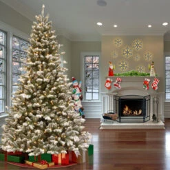 Christmas Central 7.5’ Pre-Lit Snowy Sheffield Spruce Artificial Christmas Tree, Warm White LED Lights -Christmas Central dnat pesl3 w07 75 2 36552.1670489774