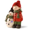 Christmas Central 15" Battery Operated LED Lighted Boy And Snowman Christmas Tabletop Decoration