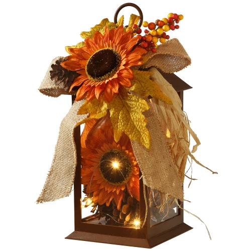 Christmas Central 12" LED Lighted Fall Harvest Sunflower Lantern 2 Christmas Central 12" LED Lighted Fall Harvest Sunflower Lantern