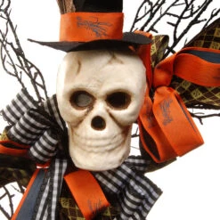 Christmas Central Skeleton With Necktie Ribbons Halloween Wreath, Black And White 24-Inch -Christmas Central dnat rah w060931a 3 87736.1670489793
