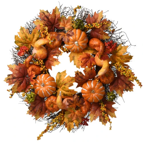 Christmas Central Maple And Pumpkin Artificial Thanksgiving Wreath - 22-Inch, Unlit 3 Christmas Central Maple And Pumpkin Artificial Thanksgiving Wreath - 22-Inch, Unlit