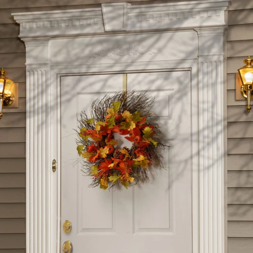 Christmas Central Orange And Green Maple Leaves Artificial Autumn Wreath - 26-Inch, Unlit 5 Christmas Central Orange And Green Maple Leaves Artificial Autumn Wreath - 26-Inch, Unlit - Image 3