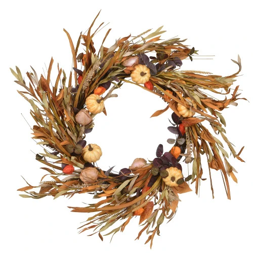 Christmas Central Orange And Brown Harvest Themed Artificial Autumn Wreath - 24-Inch, Unlit 3 Christmas Central Orange And Brown Harvest Themed Artificial Autumn Wreath - 24-Inch, Unlit