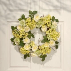 Christmas Central Green And Cream Rose Wreath - 24-Inch, Unlit -Christmas Central dnat ras 15546w24g 4 75921.1631812640