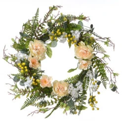 Christmas Central Yellow And Green Spring Flower Artificial Wreath - 20-Inch, Unlit