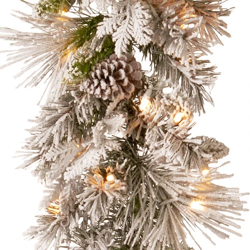 Christmas Central 9' X 12" Pre-Lit Snowy Bedford Pine Artificial Christmas Garland, Warm White LED Lights 4 Christmas Central 9' X 12" Pre-Lit Snowy Bedford Pine Artificial Christmas Garland, Warm White LED Lights - Image 2