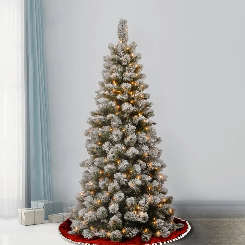 Christmas Central 7.5’ Pre-Lit Slim Snowy Bristle Pine Artificial Christmas Tree, Clear Lights 4 Christmas Central 7.5’ Pre-Lit Slim Snowy Bristle Pine Artificial Christmas Tree, Clear Lights - Image 2