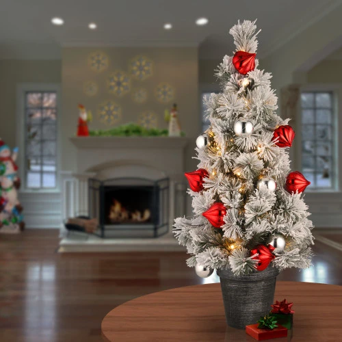 Christmas Central 3' Pre-Lit Potted Snowy Bristle Pine Medium Artificial Tabletop Christmas Tree - Warm White LED Lights 4 Christmas Central 3' Pre-Lit Potted Snowy Bristle Pine Medium Artificial Tabletop Christmas Tree - Warm White LED Lights - Image 2