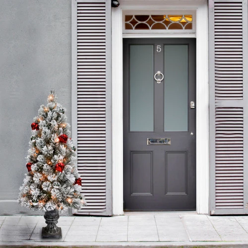 Christmas Central 5' Pre-lit Potted Snowy Bristle Pine Entrance Artificial Christmas Tree – Clear Lights 4 Christmas Central 5' Pre-lit Potted Snowy Bristle Pine Entrance Artificial Christmas Tree – Clear Lights - Image 2