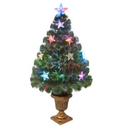 Christmas Central 3' Pre-Lit Potted Pine Medium Artificial Christmas Tree, Multicolor Lights