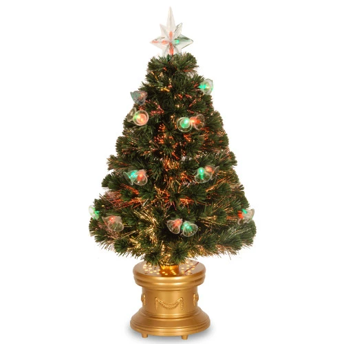 Christmas Central 3' Pre-lit Potted Double Bell Artificial Christmas Tree, Fiber Optic Lights 3 Christmas Central 3' Pre-lit Potted Double Bell Artificial Christmas Tree, Fiber Optic Lights