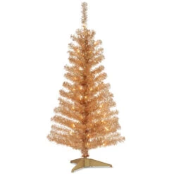 Christmas Central 4' Pre-Lit Slim Champagne Gold Tinsel Artificial Christmas Tree, Clear Lights -Christmas Central dnat tt33 302 40 79361.1665174306