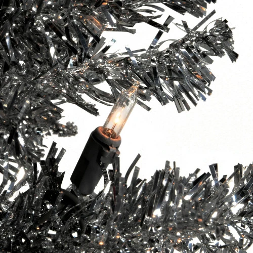 Christmas Central 6’ Pre-Lit Pencil Black Tinsel Artificial Christmas Tree, White Lights 4 Christmas Central 6’ Pre-Lit Pencil Black Tinsel Artificial Christmas Tree, White Lights - Image 2
