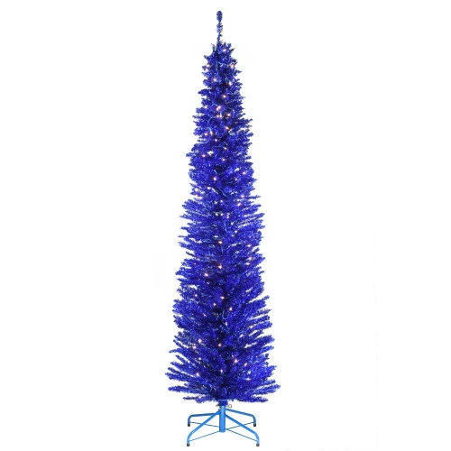 Christmas Central 7' Pre-Lit Slim Blue Tinsel Artificial Christmas Tree, White Lights 3 Christmas Central 7' Pre-Lit Slim Blue Tinsel Artificial Christmas Tree, White Lights