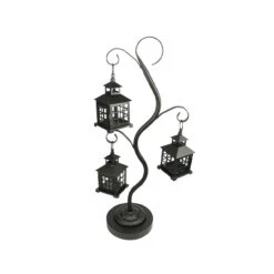Christmas Central 27.25" Black Mission Style Tea Light Candle Holder Tree With 3 Lanterns